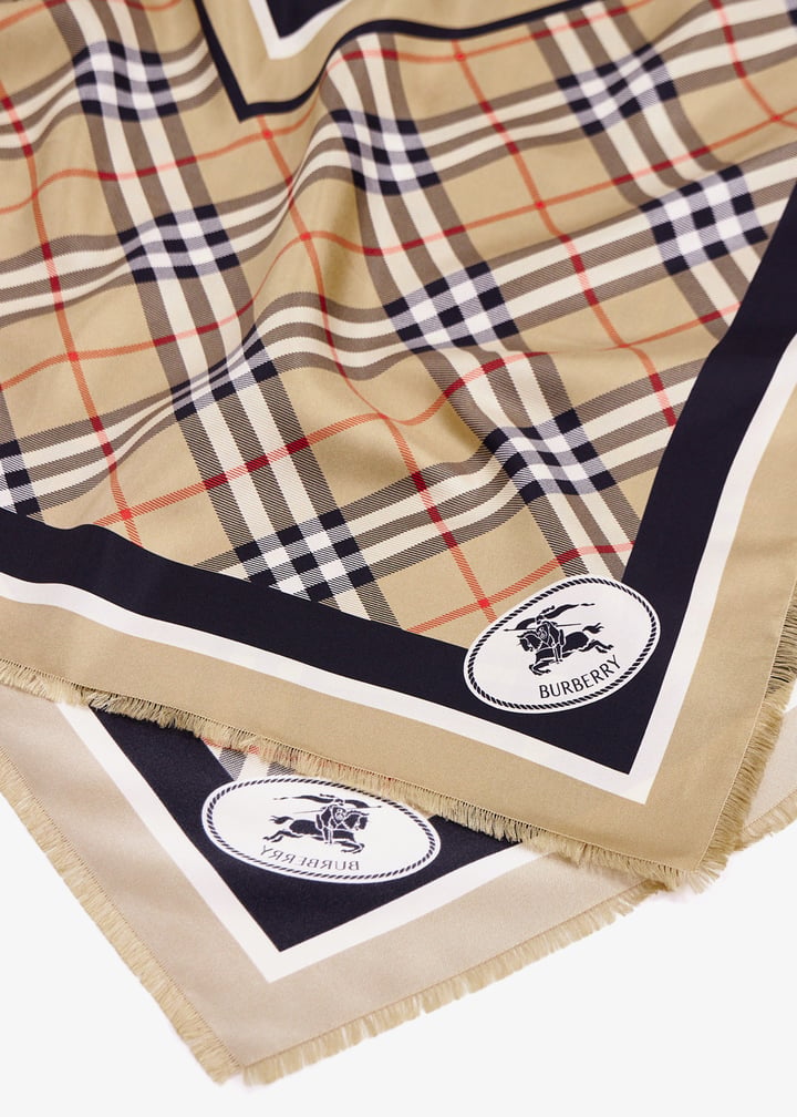 Luxury Check Knight Stamp Silk Scarf