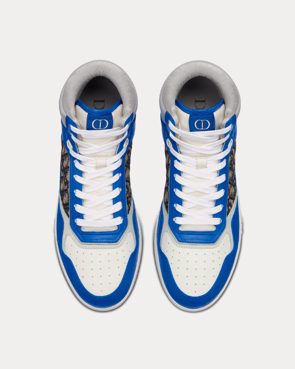 B27 Blue, Gray and White Smooth Calfskin with Beige and Black Dior Oblique Jacquard High Top Sneakers