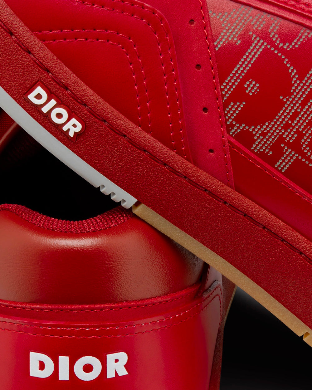 World Tour B27 Red Dior Oblique Galaxy Leather with Smooth Calfskin and Suede Low Top Sneakers