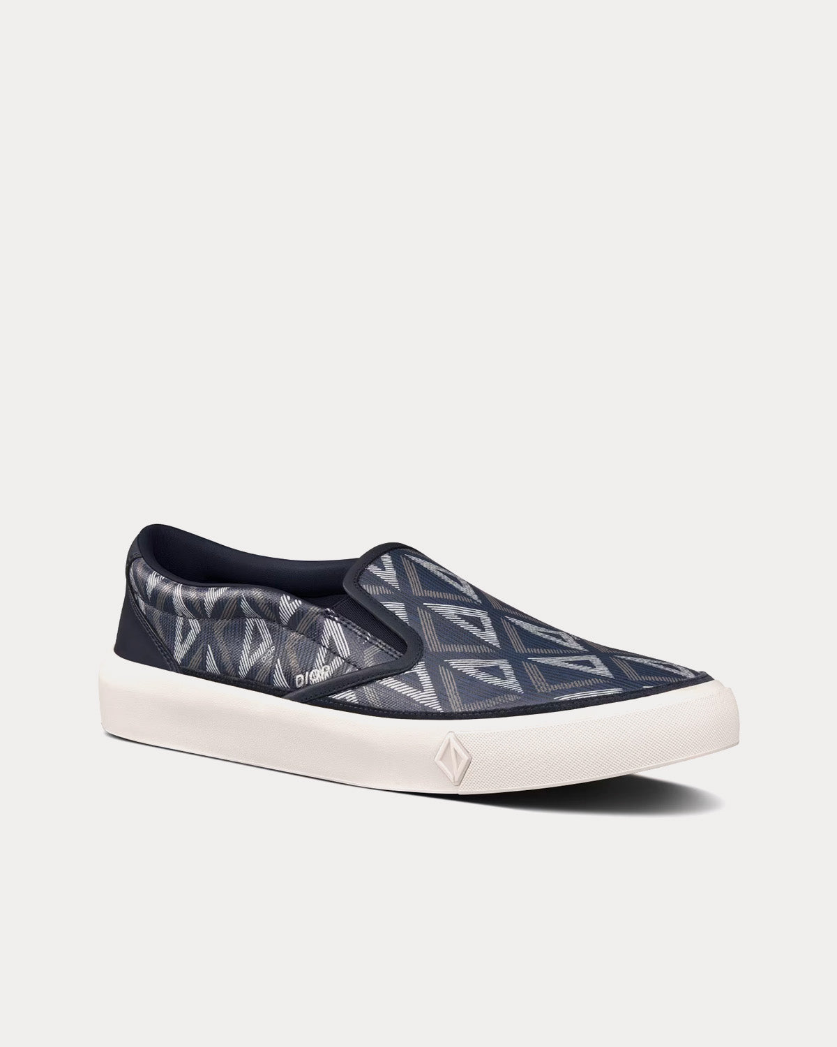 B101 Navy Blue CD Diamond Canvas and Smooth Calfskin Slip On Sneakers