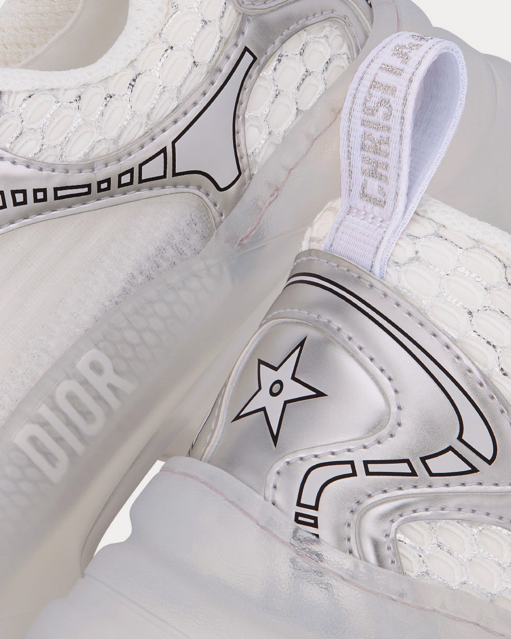 Vibe White Mesh and Silver-Tone Leather Low Top Sneakers