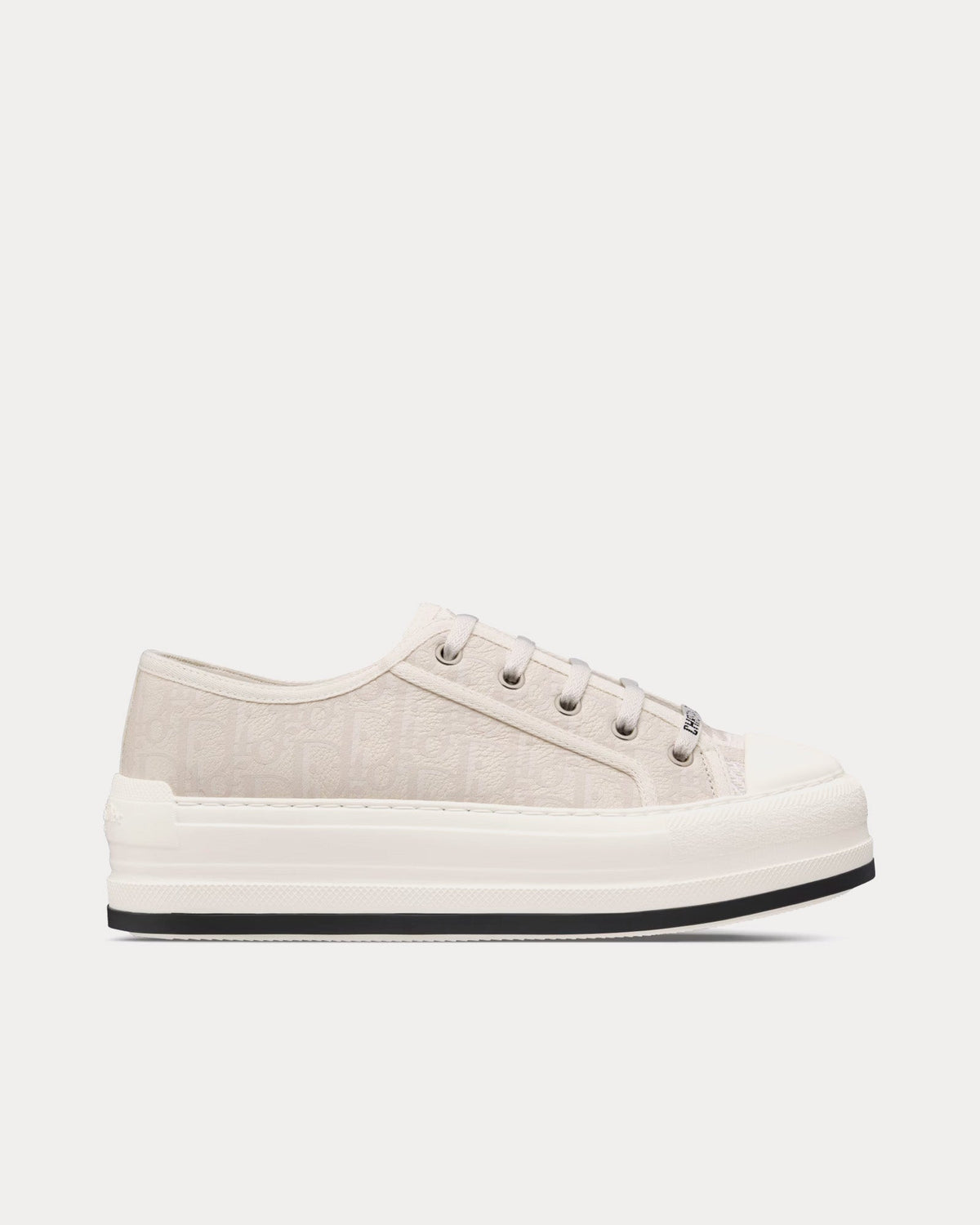 Walk'n'Dior Platform White Calfskin Textured with Dior Oblique Motif and Embroidered Cotton Low Top Sneakers
