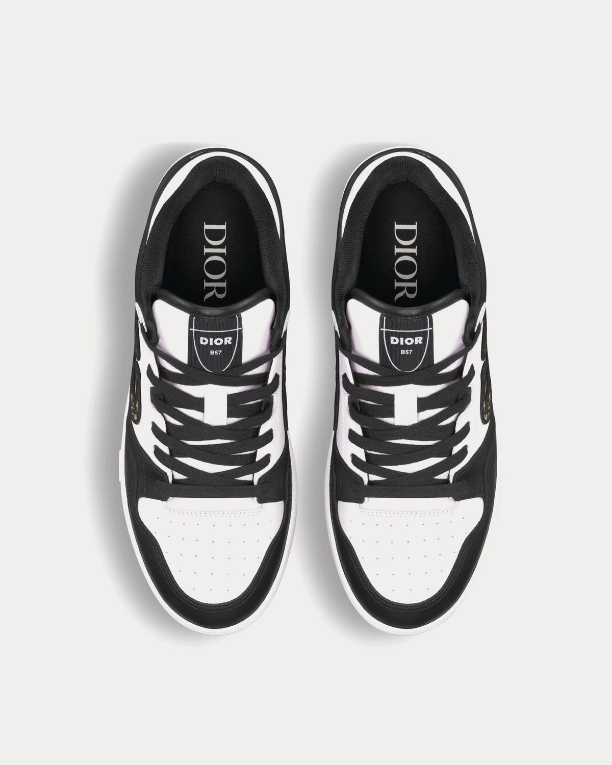 B57 Black and White Smooth Calfskin with Beige and Black Dior Oblique Jacquard Low Top Sneakers