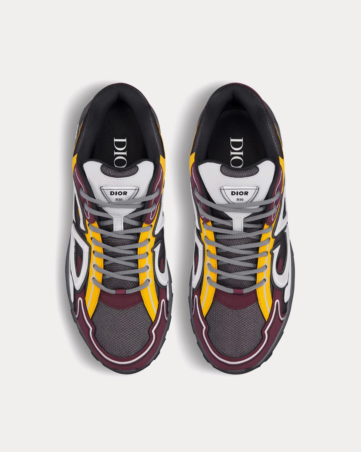 B30 Mesh & Technical Deep Gray Mesh with Burgundy, Yellow and Gray Technical Fabric Low Top Sneakers
