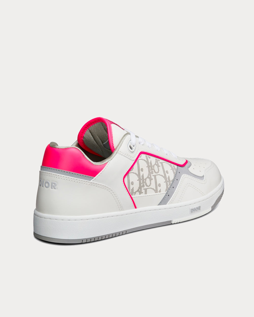 B27 White and Neon Pink Smooth Calfskin with White Dior Oblique Galaxy Leather Low Top Sneakers