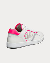 B27 White and Neon Pink Smooth Calfskin with White Dior Oblique Galaxy Leather Low Top Sneakers