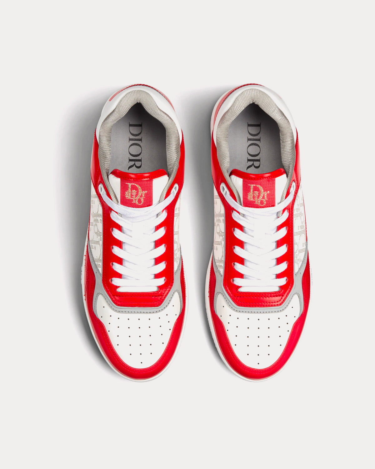 B27 Red and White Smooth Calfskin and White Dior Oblique Galaxy Leather with Rabbit Motif Low Top Sneakers