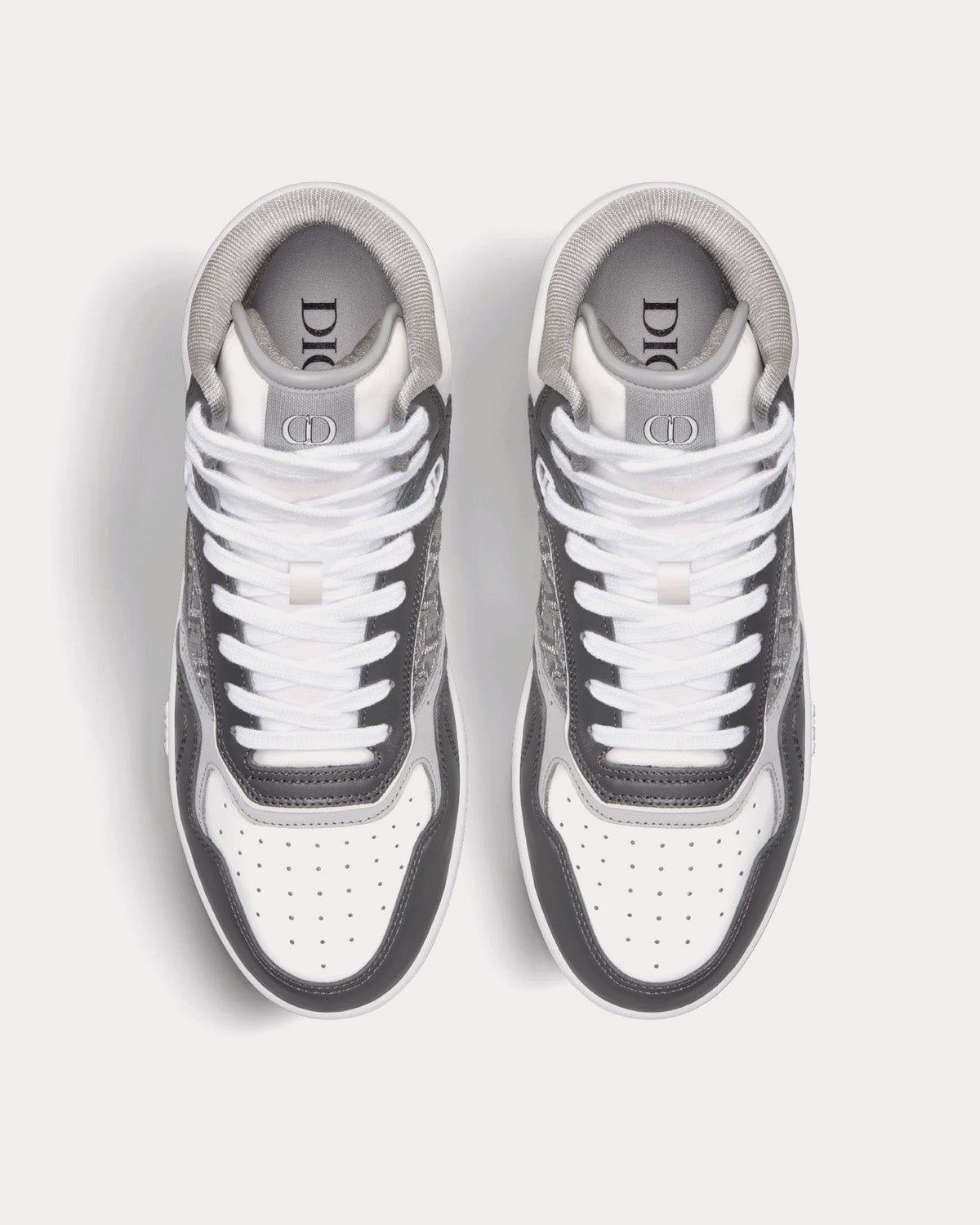 B27 Anthracite Gray and White Smooth Calfskin with Dior Oblique Jacquard with Ruthenium-Tone Metallic Thread High Top Sneakers