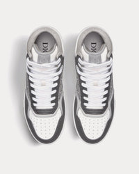 B27 Anthracite Gray and White Smooth Calfskin with Dior Oblique Jacquard with Ruthenium-Tone Metallic Thread High Top Sneakers