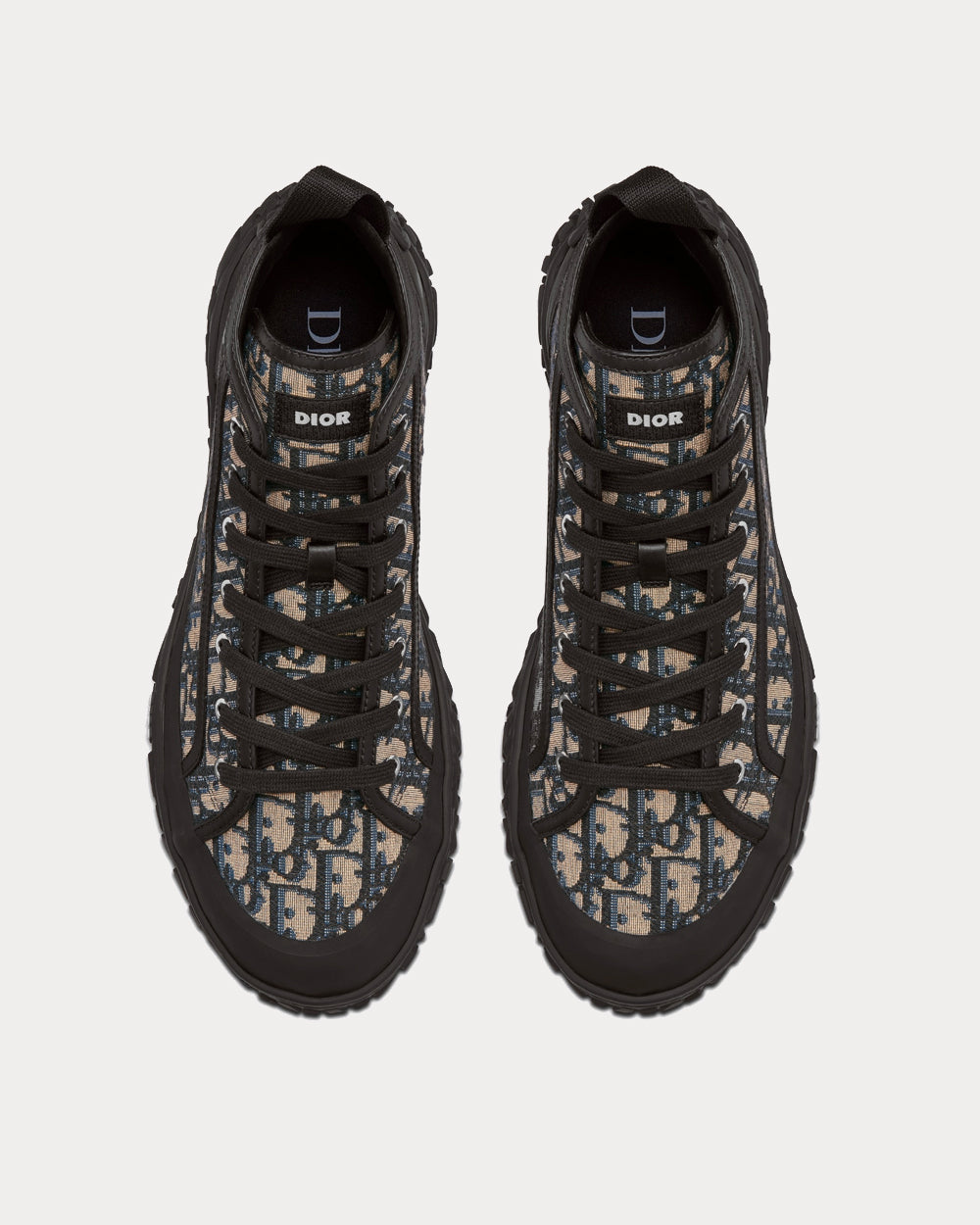 B28 Beige and Black Dior Oblique Jacquard and Black Rubber High Top Sneakers