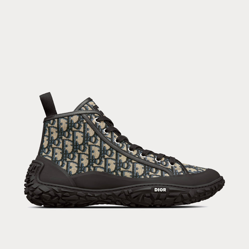 B28 Beige and Black Dior Oblique Jacquard and Black Rubber High Top Sneakers