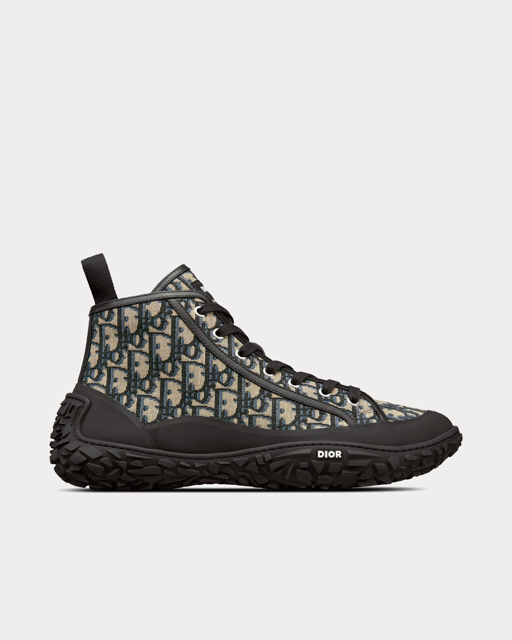 B28 Beige and Black Dior Oblique Jacquard and Black Rubber High Top Sneakers