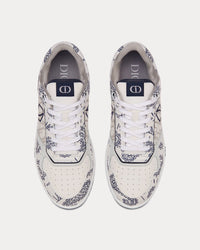 B27 White Smooth Calfskin with Navy Blue CD Paisley Motif and White Dior Oblique Galaxy Leather Low Top Sneakers