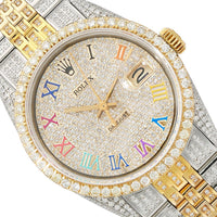 Datejust Custom Iced Rainbow Roman Diamond Dial Jubilee Band 36mm Watch View 1
