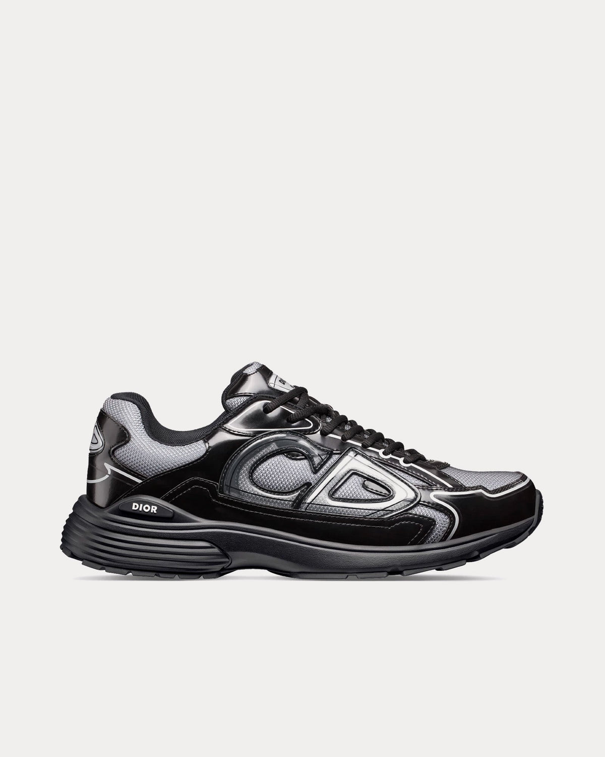 B30 Light Gray Technical Mesh and Black Brilliant-Finish Technical Fabric Low Top Sneakers