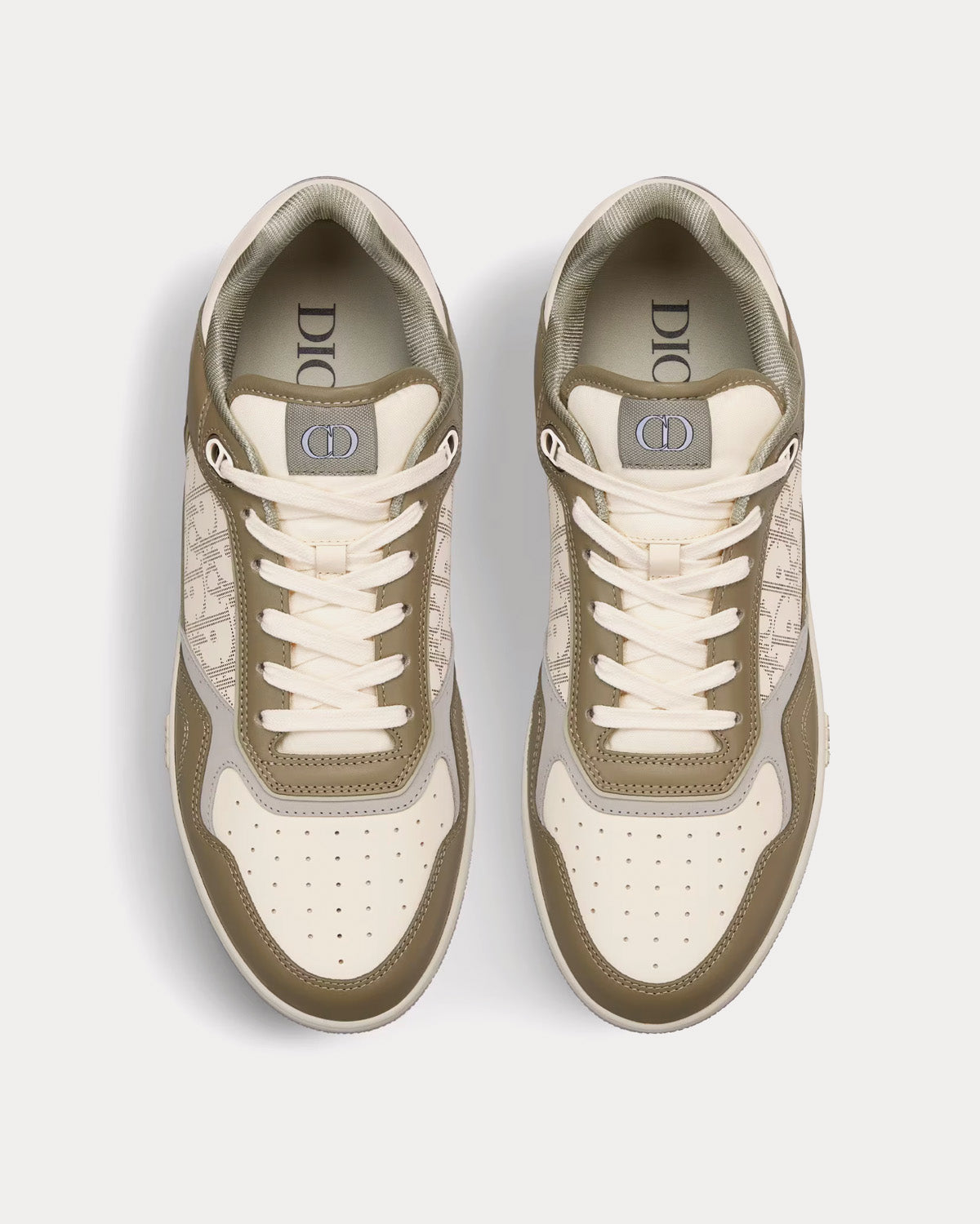 B27 Khaki and Cream Smooth Calfskin with Cream Dior Oblique Galaxy Leather Low Top Sneakers