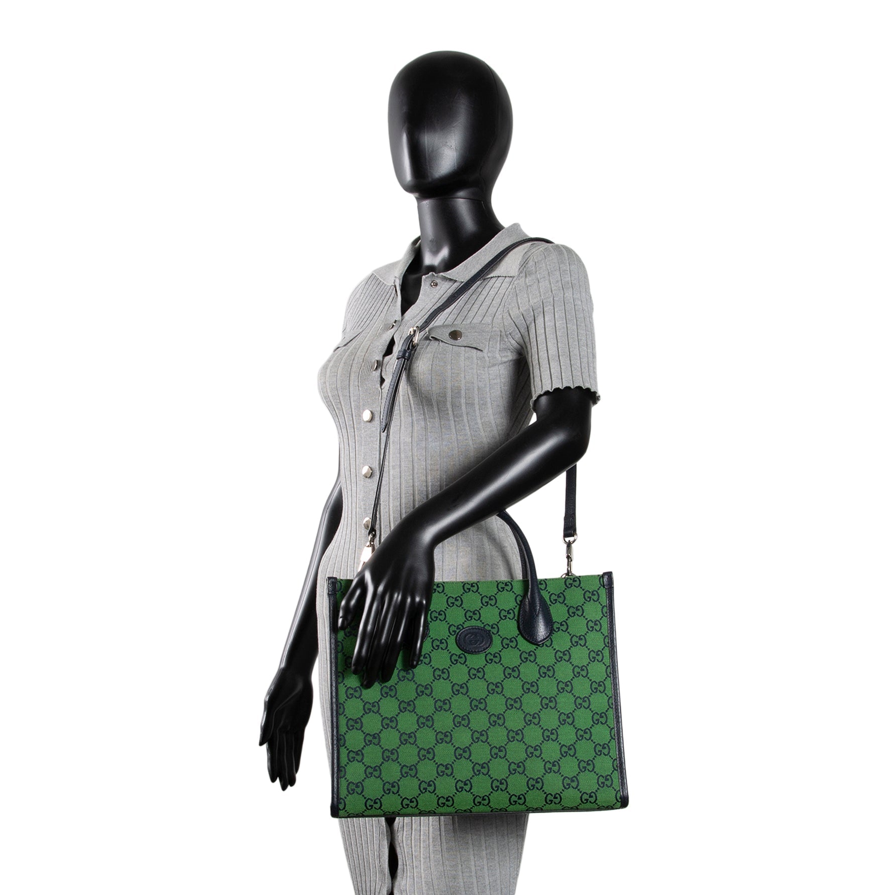 GG Canvas Interlocking G Tote Bag - Green