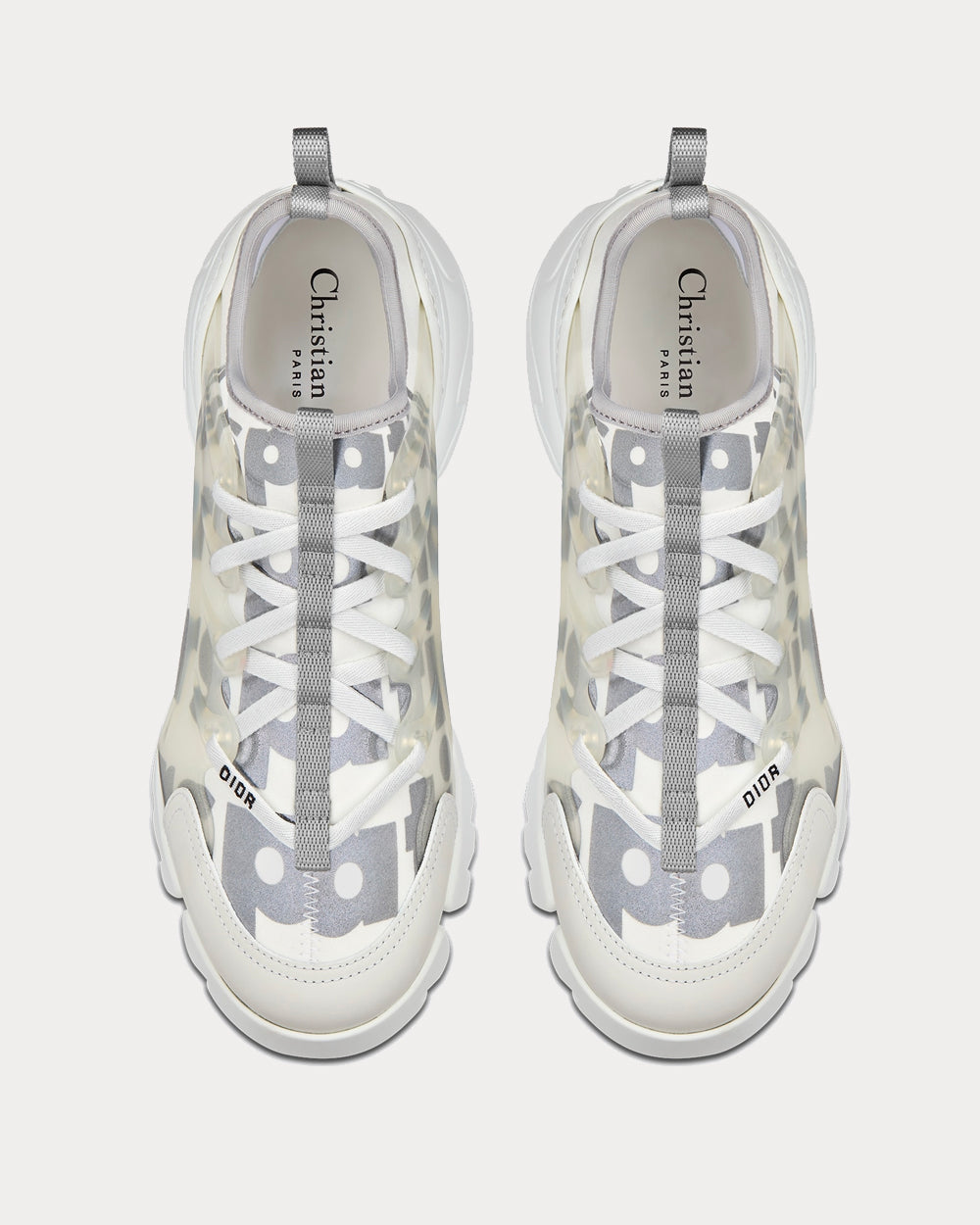D-Connect White Dior Spatial Printed Reflective Technical Fabric Low Top Sneakers