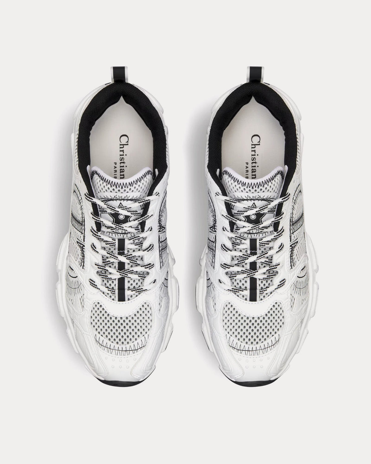 Chrono White and Black Mesh with Leather-Effect Panels Low Top Sneakers