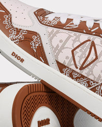 B27 Coffee and White Smooth Calfskin with CD Paisley Motif and White Dior Oblique Galaxy Leather Low Top Sneakers