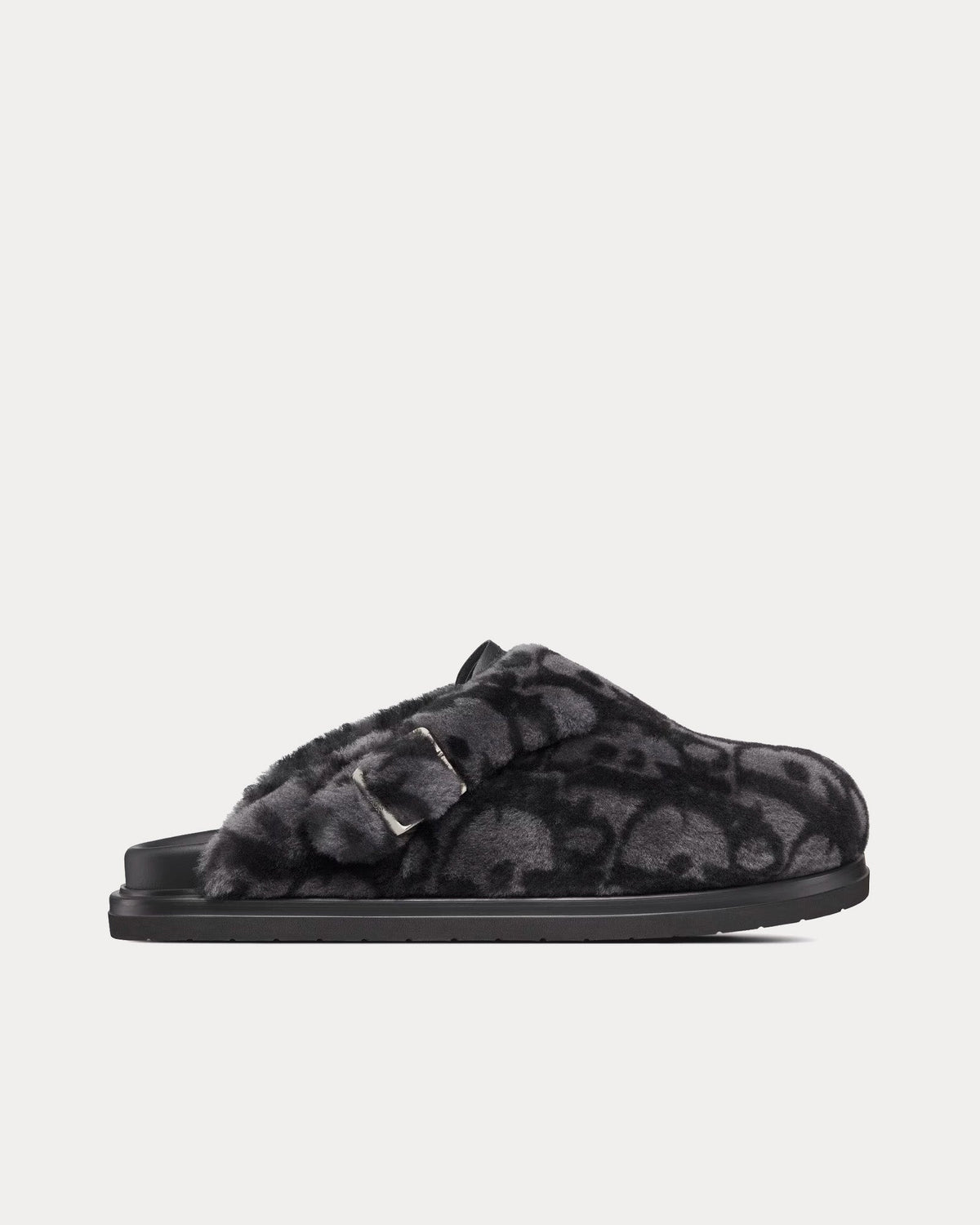 Aqua Dior Gray Dior Oblique Shearling Mules