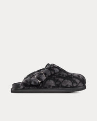 Aqua Dior Gray Dior Oblique Shearling Mules
