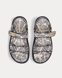 Dioract White and Navy Blue Technical Fabric with Plan de Paris Print Sandals View 2