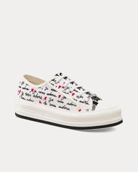 Dioramour Walk'n'Dior Platform White Cotton with Embroidered Black and Red Je Vous Adore Motif Low Top Sneakers View 3