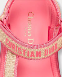 Dioriviera D-Wave Natural Raffia and Candy Pink Embroidered Cotton Sandals View 2