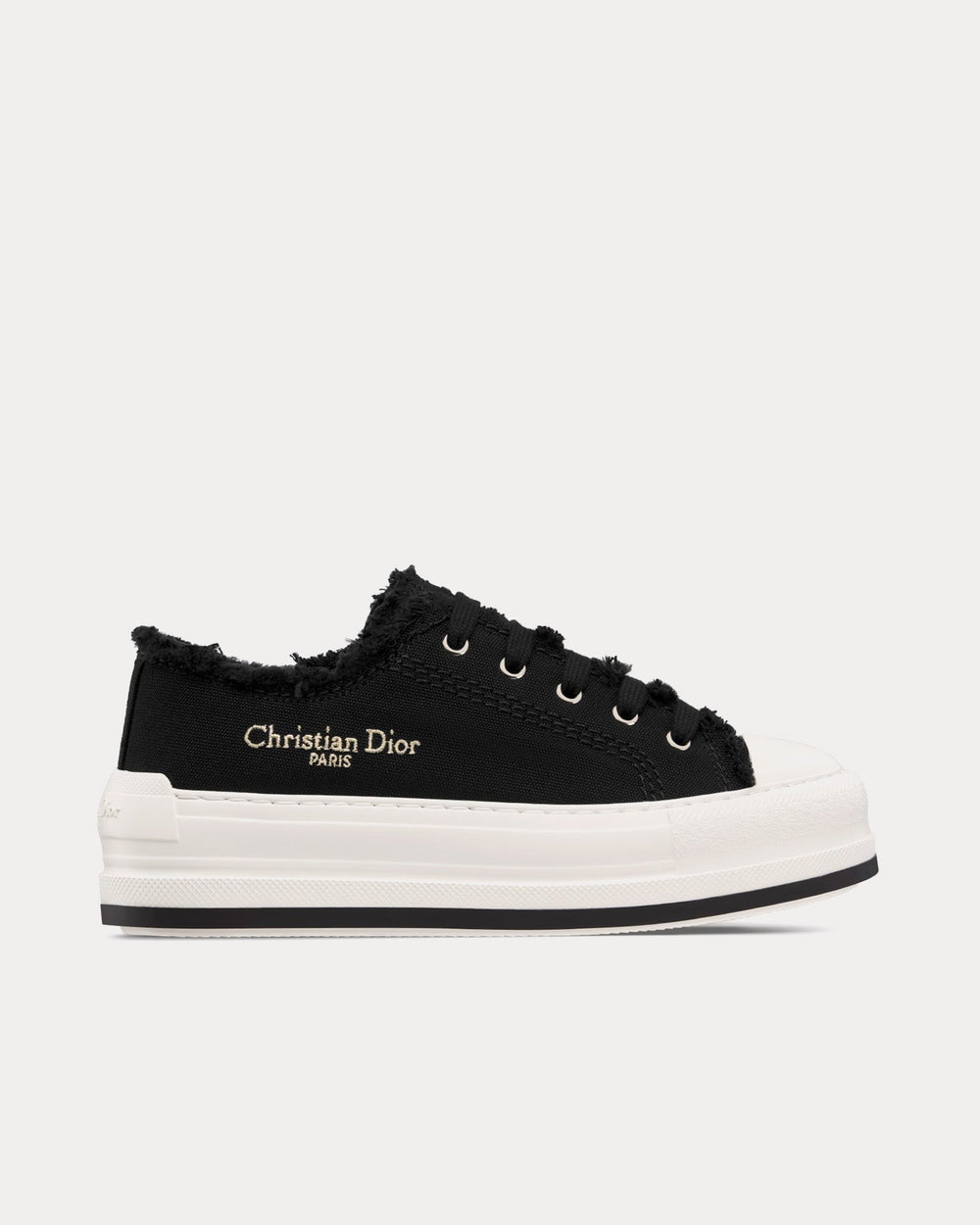 Dioriviera Walk'n'Dior Platform Black Fringed and Embroidered Cotton Canvas Low Top Sneakers