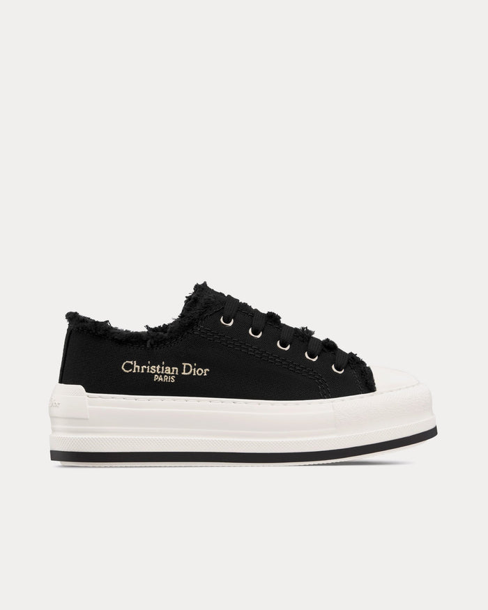 Dioriviera Walk'n'Dior Platform Black Fringed and Embroidered Cotton Canvas Low Top Sneakers - Crown & Consign