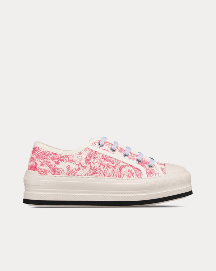 Dioriviera Walk'n'Dior Platform Cotton Embroidered with Candy Pink Toile de Jouy Sauvage Motif Low Top Sneakers - Crown & Consign