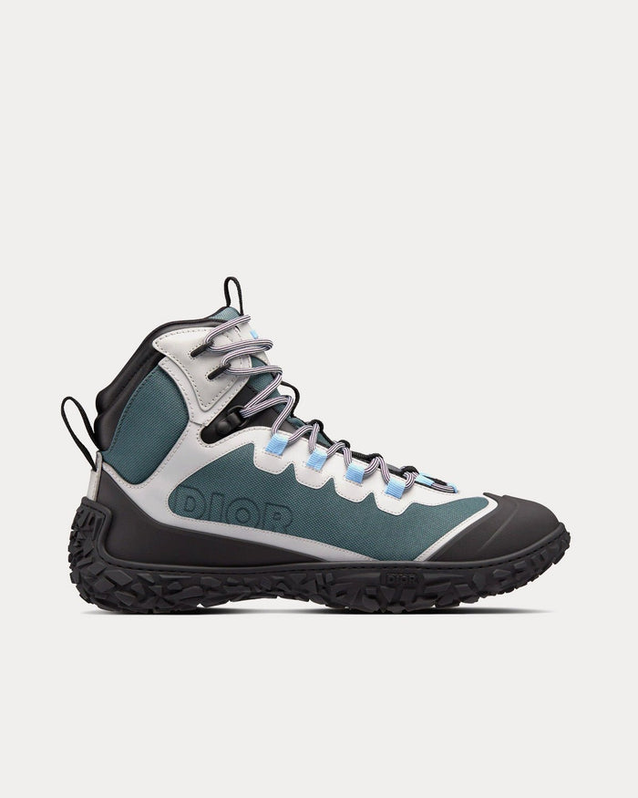 Diorizon Hiking Ankle Boot Green-Gray Technical Mesh and Black Rubber High Top Sneakers - Crown & Consign