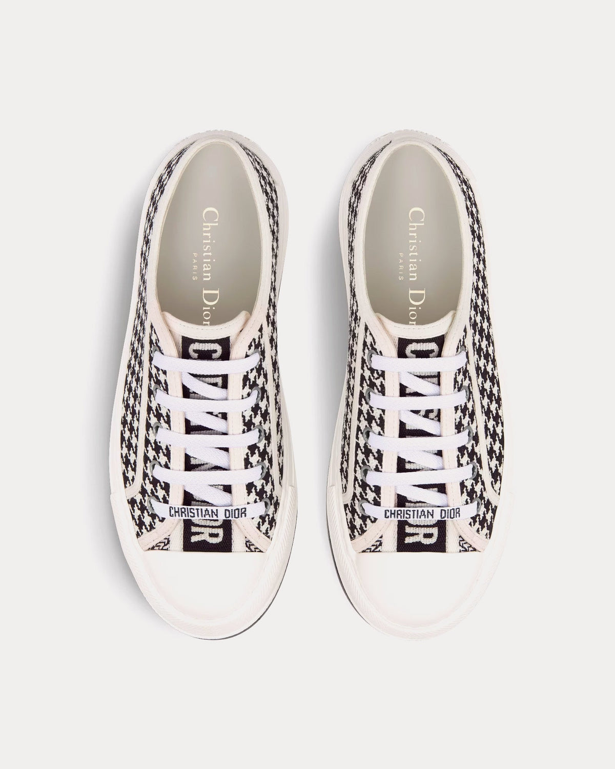 Walk'n'Dior Platform Black and White Micro-Houndstooth Embroidered Cotton Low Top Sneakers