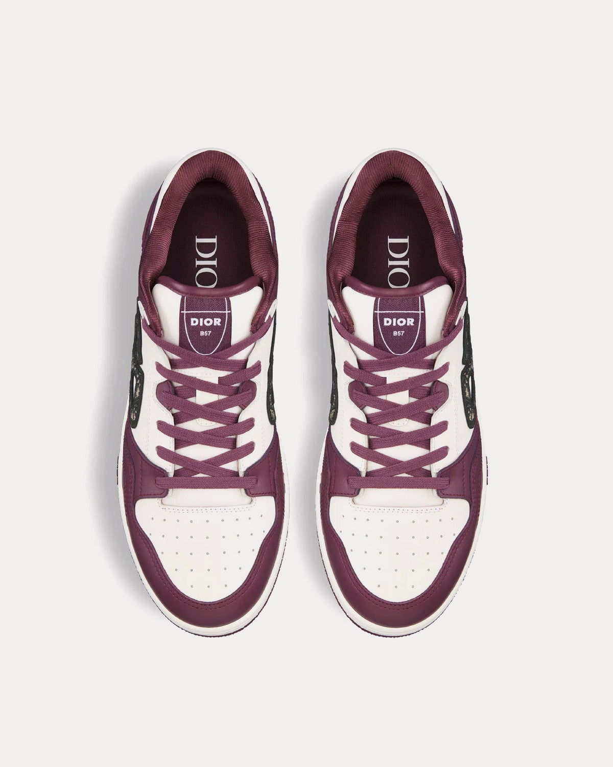 B57 Burgundy and White Smooth Calfskin with Beige and Black Dior Oblique Jacquard Low Top Sneakers