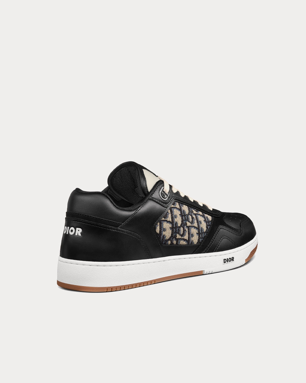 B27 Black Smooth Calfskin with Beige and Black Dior Oblique Jacquard Low Top Sneakers