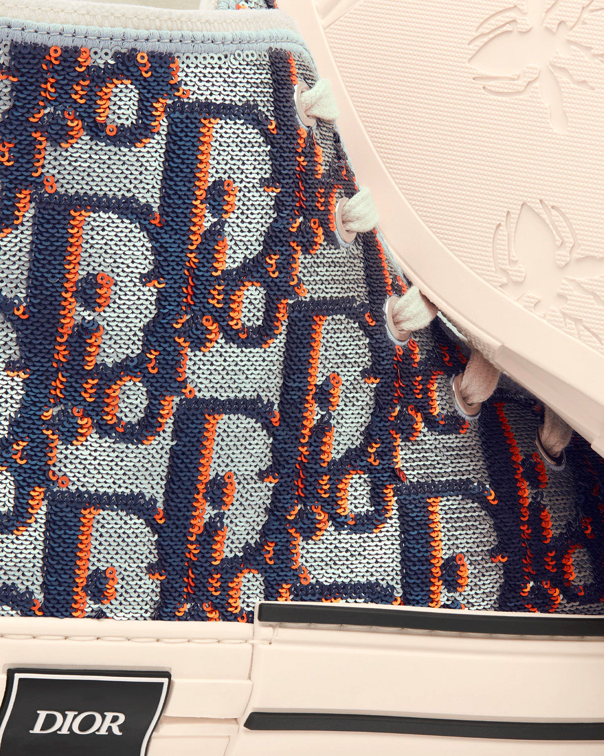 B23 Silver-Tone, Blue and Orange Dior Oblique Sequined Embroidered Canvas High Top Sneakers