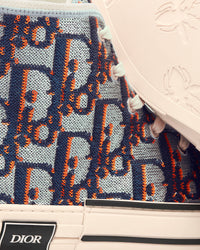 B23 Silver-Tone, Blue and Orange Dior Oblique Sequined Embroidered Canvas High Top Sneakers