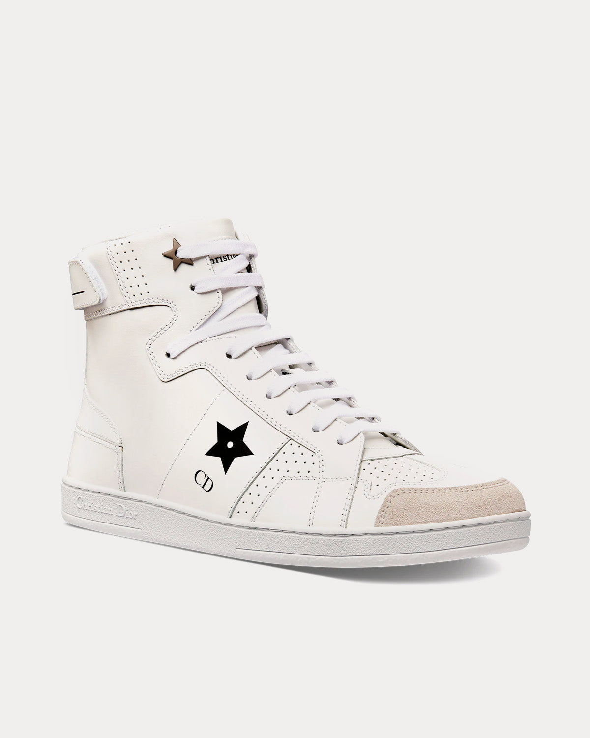 Dior Star Calfskin & Suede White High Top Sneakers