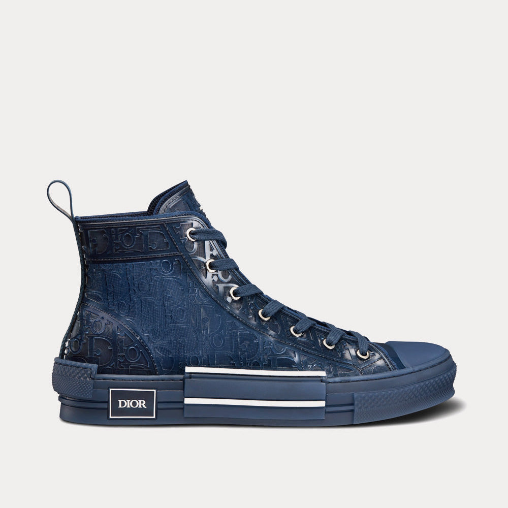 B23 Transparent Canvas with Blue Raised Dior Oblique High Top Sneakers