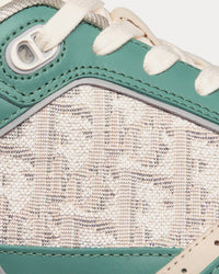 B27 Turquoise and Cream Smooth Calfskin and Cream Dior Oblique Jacquard Canvas Low Top Sneakers