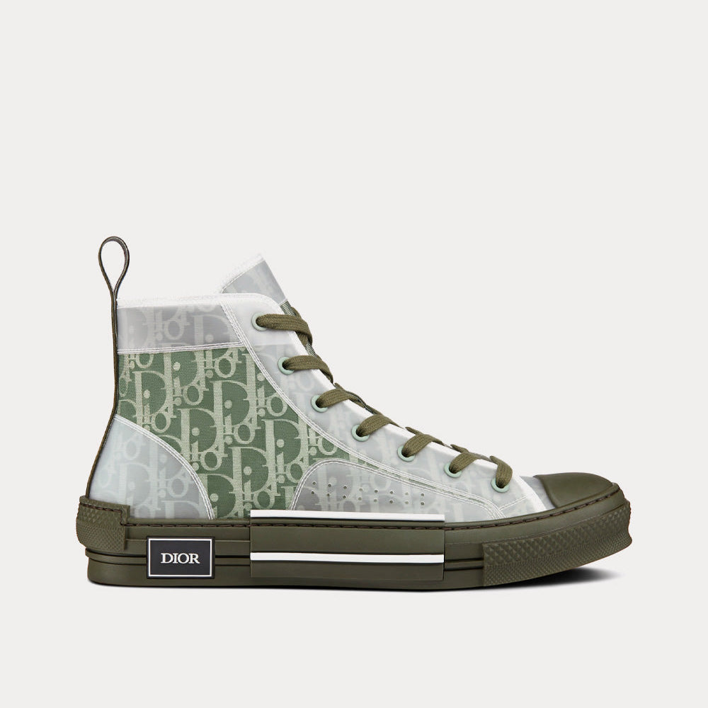 B23 Olive Dior Oblique Canvas High Top Sneakers