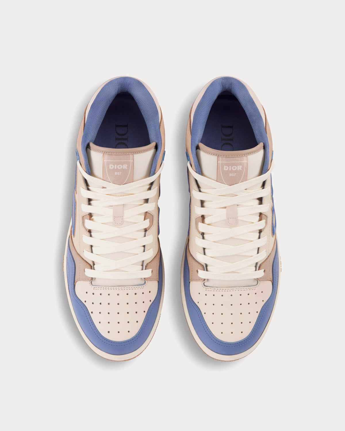 B57 Blue and Cream Smooth Calfskin and Beige Suede Mid Top Sneakers