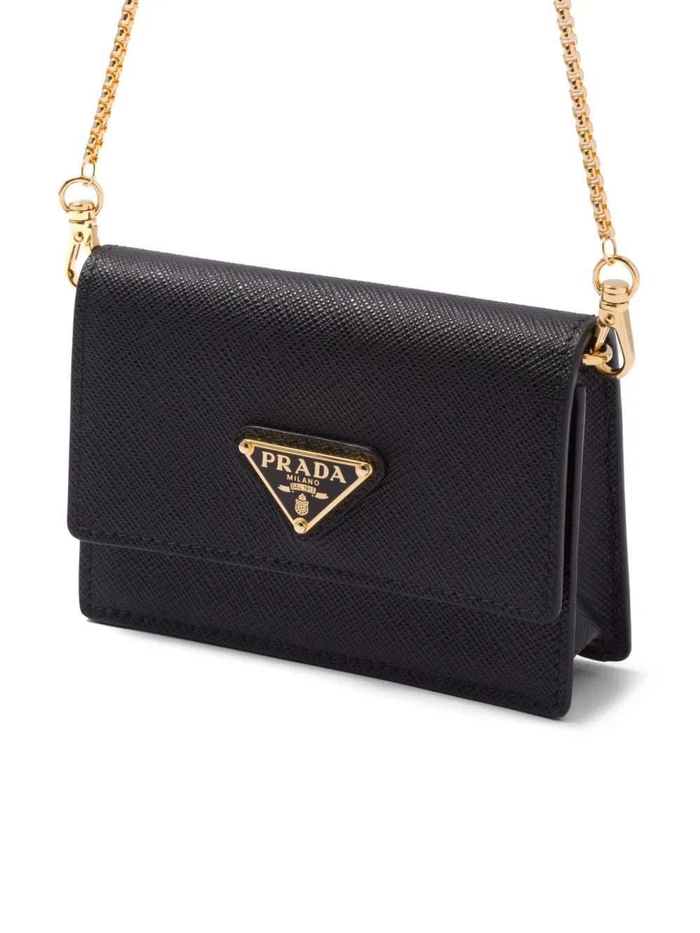 Saffiano-leather card holder with shoulder strap