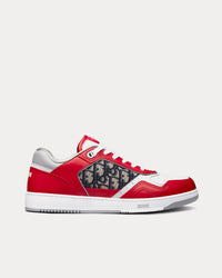 B27 Red, Gray and White Smooth Calfskin with Beige and Black Dior Oblique Jacquard Low Top Sneakers
