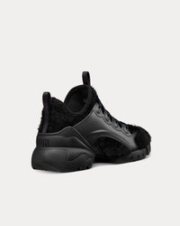 D-Connect Black Fur-Effect Knit Low Top Sneakers