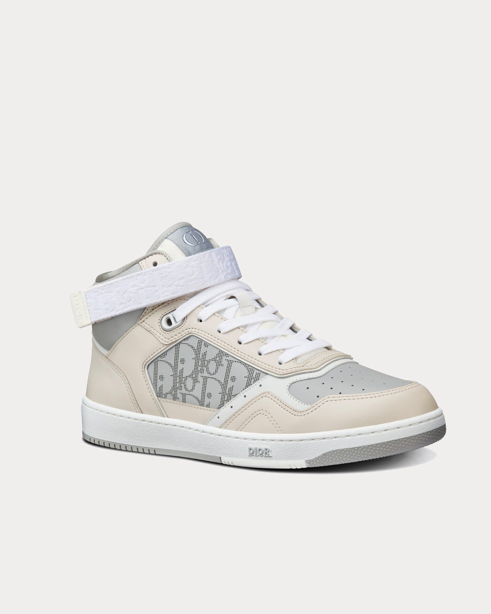 B27 Gray and Beige Smooth Calfskin with Gray Dior Oblique Galaxy Leather High Top Sneakers