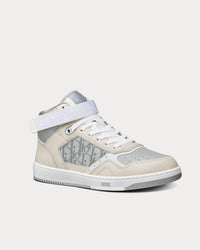 B27 Gray and Beige Smooth Calfskin with Gray Dior Oblique Galaxy Leather High Top Sneakers