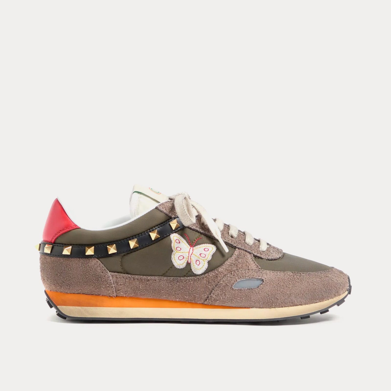 Stud Up Split Leather & Nylon with Butterfly Embroidery Olive Green / Multi Low Top Sneakers