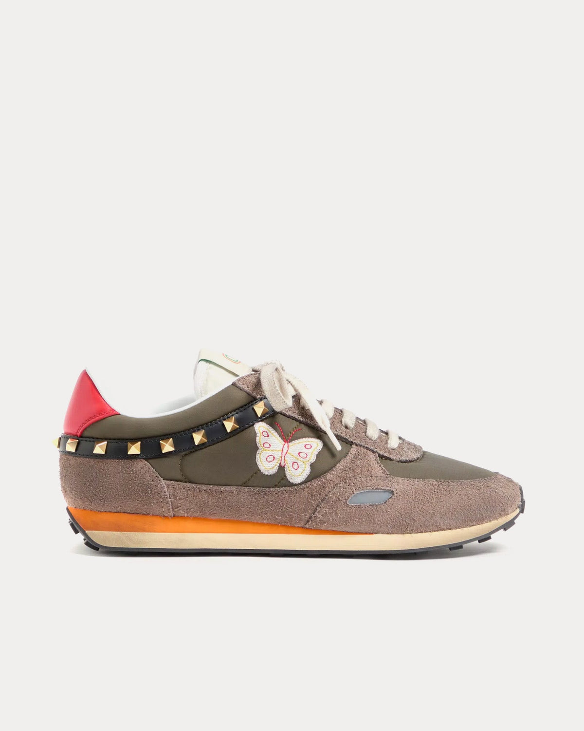 Stud Up Split Leather & Nylon with Butterfly Embroidery Olive Green / Multi Low Top Sneakers